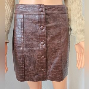 Blank NYC Rattle and Roll Lined Skirt Vegan Leather Croc Brown ALine Size 27